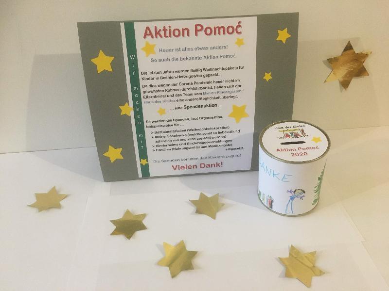 Wegen der Corona-Pandemie sammelt der Marien-Kindergarten heuer keine Weihnachtspäckchen für die Aktion Pomoc, sondern unterstützt diese mit einer Spendenaktion. Dafür hat man im Kindergarten Sammeldosen und Info-Ständer gebastelt, die von Montag, 30. November, bis Samstag, 12. Dezember, in zahlreichen Hirschauer Geschäften darauf warten, gefüllt zu werden. - Foto von Werner Schulz
